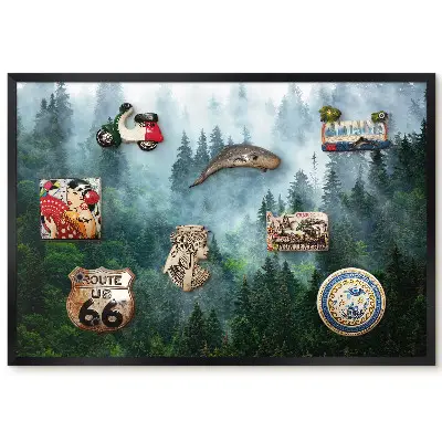 Tableau magnétique avec cadre représentant une forêt dense dans le brouillard