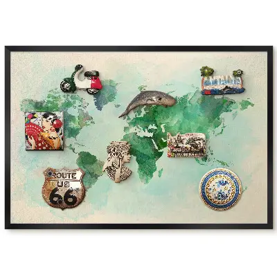 Tableau magnétique carte du monde aquarelle tons verts