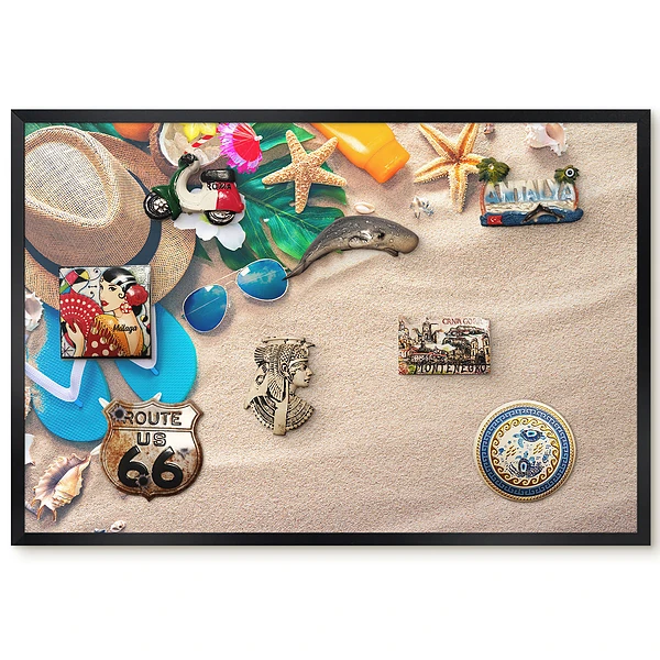 Tableau magnétique décoratif avec cadre motif accessoires de plage