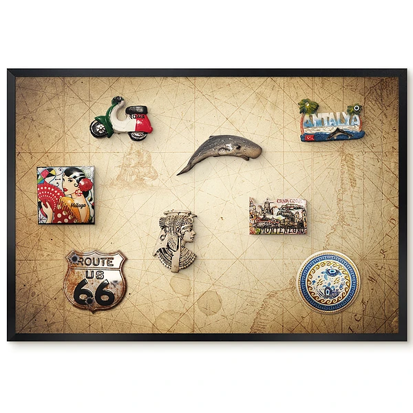 Tableau magnétique décoratif avec cadre motif vieille carte ancienne aux tons chauds