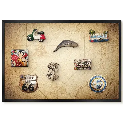 Tableau magnétique décoratif avec cadre motif vieille carte ancienne aux tons chauds