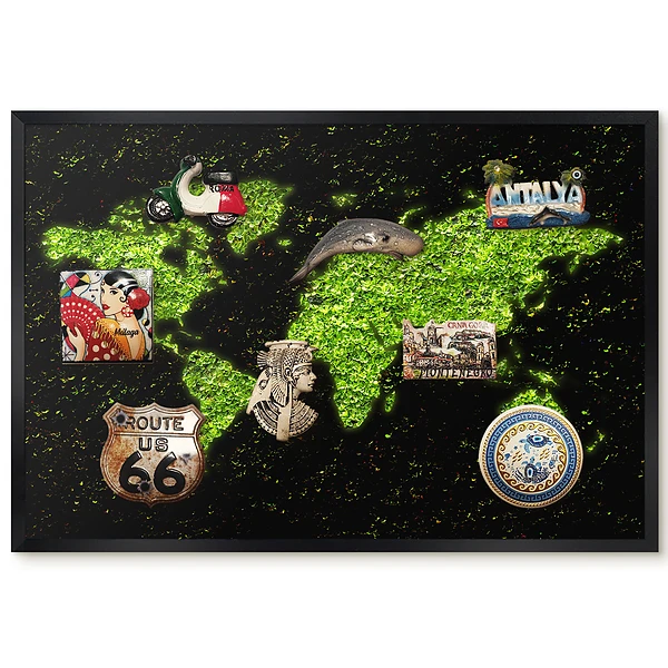 Tableau magnétique décoratif avec cadre Carte du monde Green Leaf