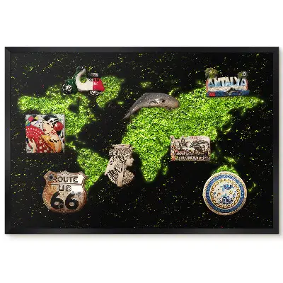 Tableau magnétique décoratif avec cadre Carte du monde Green Leaf