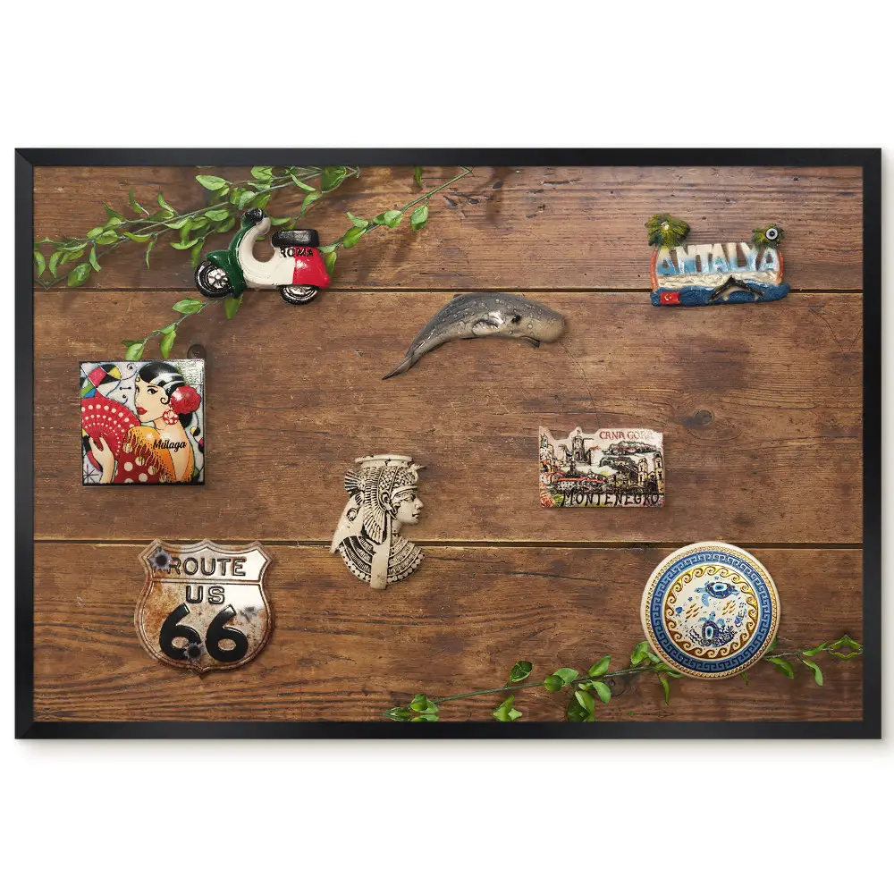 Tableau magnétique en bois motif feuilles vertes