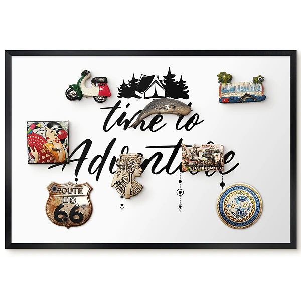 Tableau magnétique décoratif avec cadre motif forêt et tente en noir et blanc
