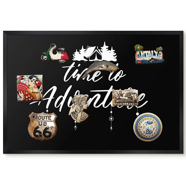 Tableau magnétique pour aimants motif aventure en noir et blanc