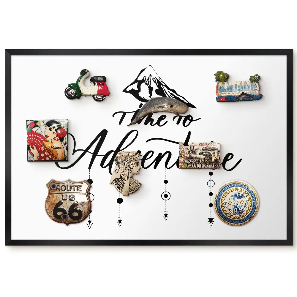 Tableau magnétique décoratif avec cadre motif montagne et inscription élégante