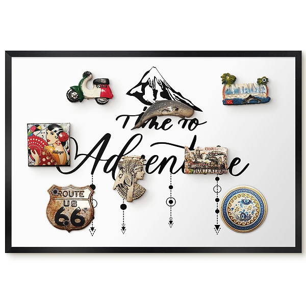 Tableau magnétique décoratif avec cadre motif montagne et inscription élégante