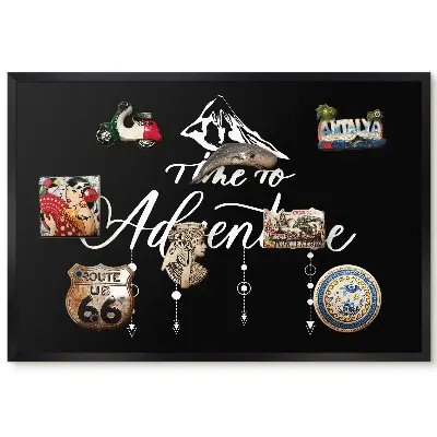 Tableau magnétique pour aimants avec motif de montagne sur fond noir et slogan