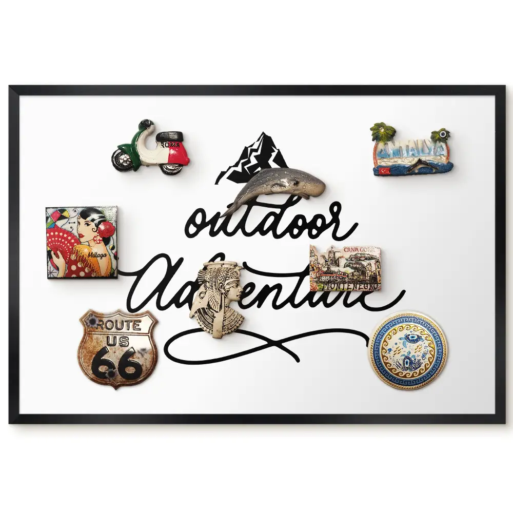 Tableau magnétique décoratif avec cadre motif montagne et aventure