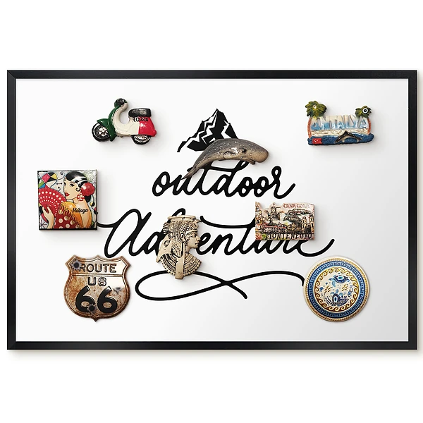 Tableau magnétique décoratif avec cadre motif montagne et aventure