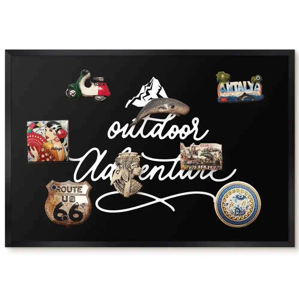 Tableau pour collection d'aimants avec visuel audacieux et inscription Aventures en plein air