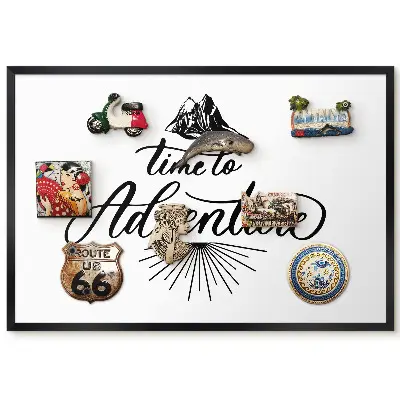 Tableau magnétique décoratif avec cadre et slogan noir et blanc inspiré de l'aventure