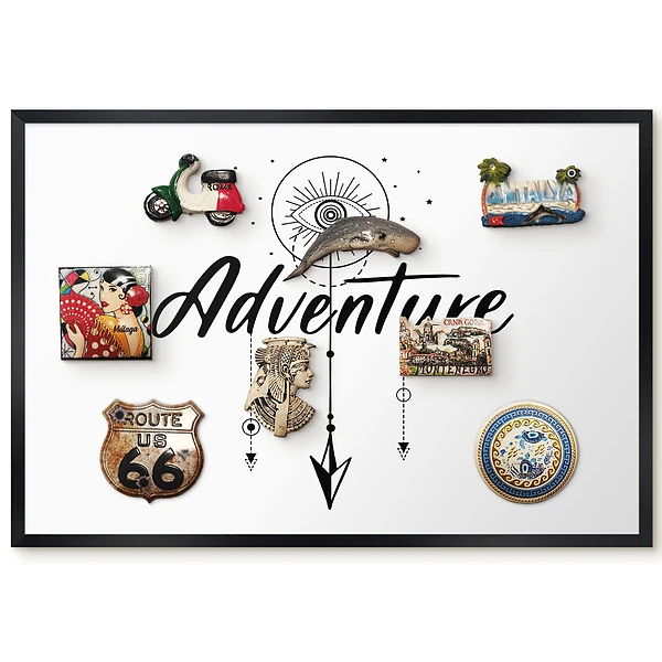 Tableau magnétique décoratif avec cadre au design aventure minimaliste
