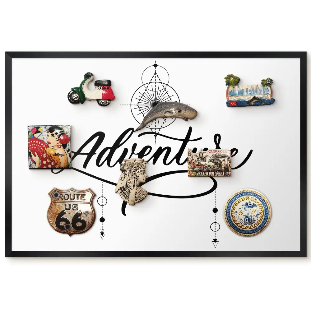 Tableau magnétique décoratif avec cadre et lettrage aux motifs géométriques