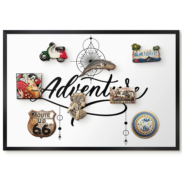 Tableau magnétique décoratif avec cadre et lettrage aux motifs géométriques