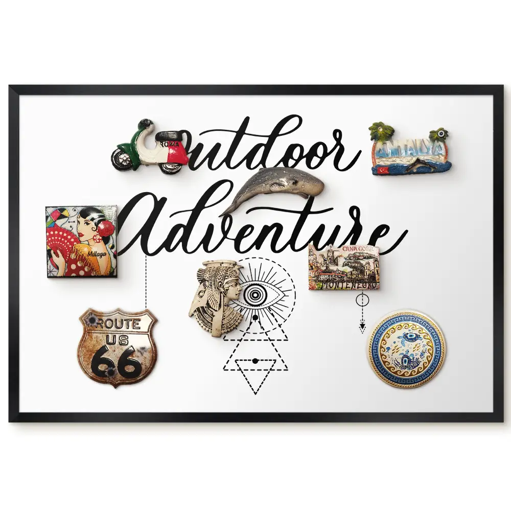 Tableau magnétique décoratif motif aventure avec symboles et texte