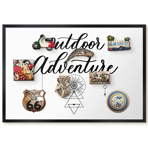 Tableau magnétique décoratif motif aventure avec symboles et texte
