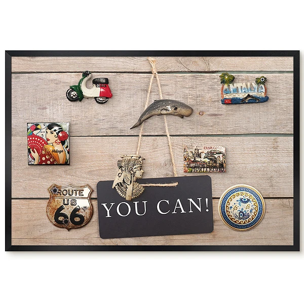 Tableau magnétique décoratif avec cadre en bois et inscription motivante