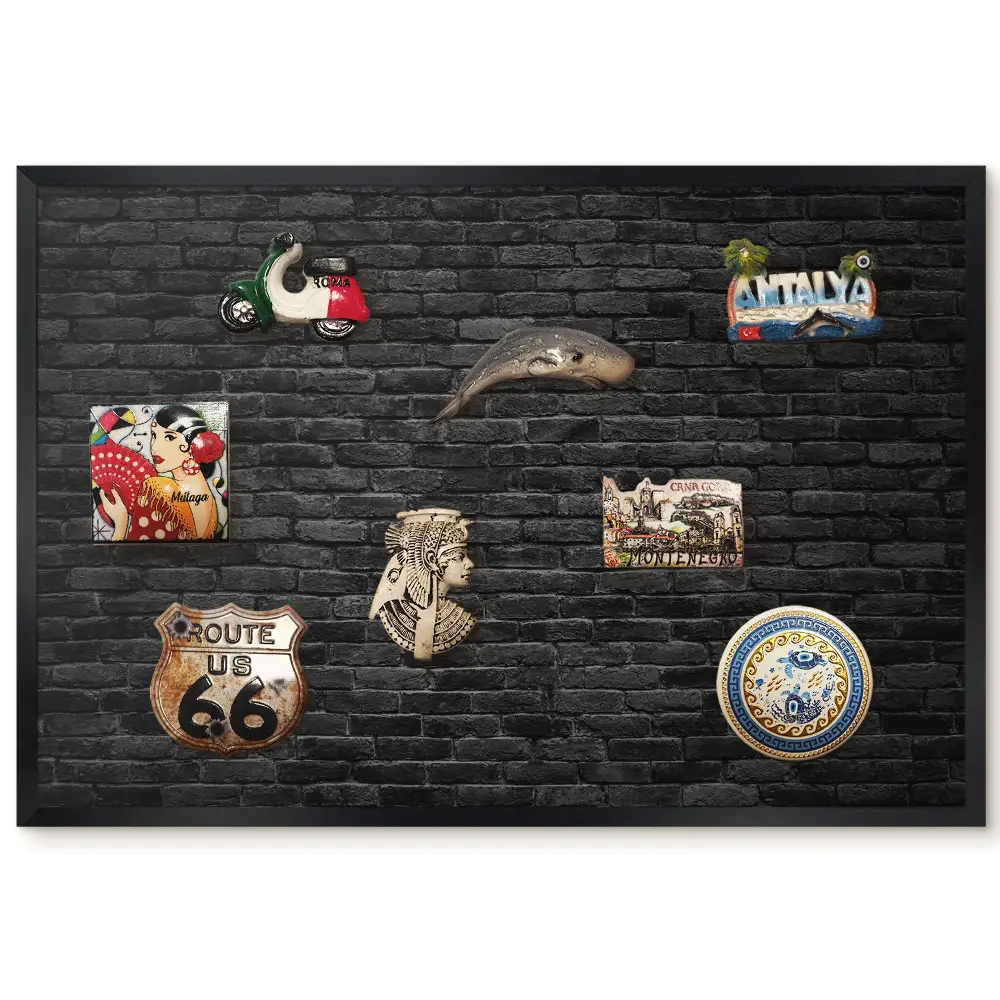 Tableau magnétique décoratif avec cadre motif mur en briques noires brutes