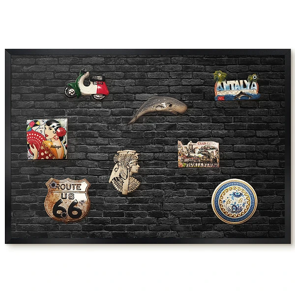 Tableau magnétique décoratif avec cadre motif mur en briques noires brutes