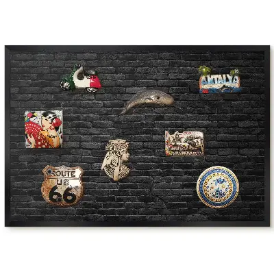 Tableau magnétique décoratif avec cadre motif mur en briques noires brutes