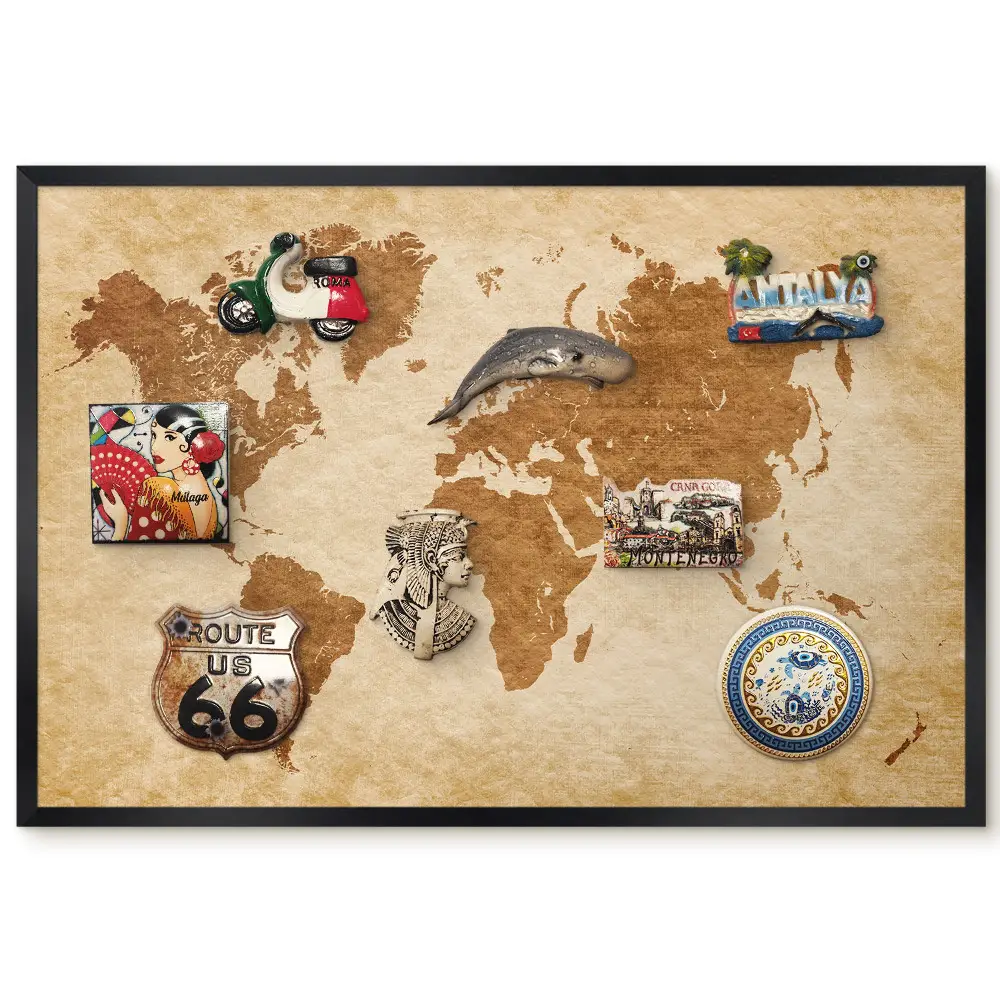 Tableau magnétique carte du monde tons marron