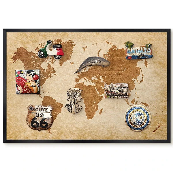 Tableau magnétique carte du monde tons marron