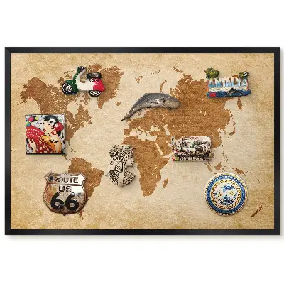 Tableau magnétique carte du monde tons marron