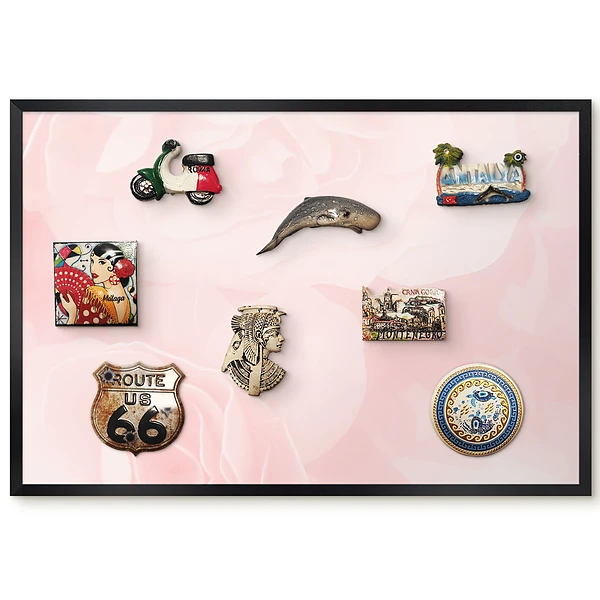 Tableau magnétique pour aimants avec motif de fleurs dans des nuances de rose délicates