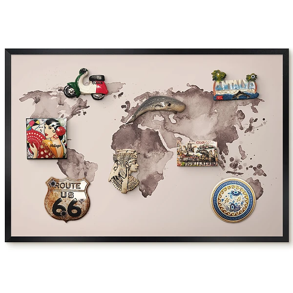 Tableau magnétique carte du monde tons brun