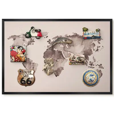 Tableau magnétique carte du monde tons brun