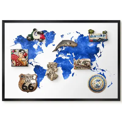 Tableau magnétique carte du monde artistique style espace bleu