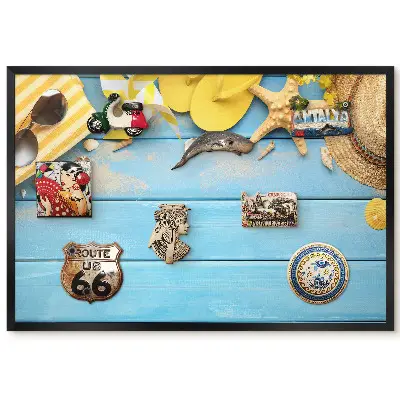 Tableau magnétique décoratif avec cadre motif Scène d'été et bois bleu