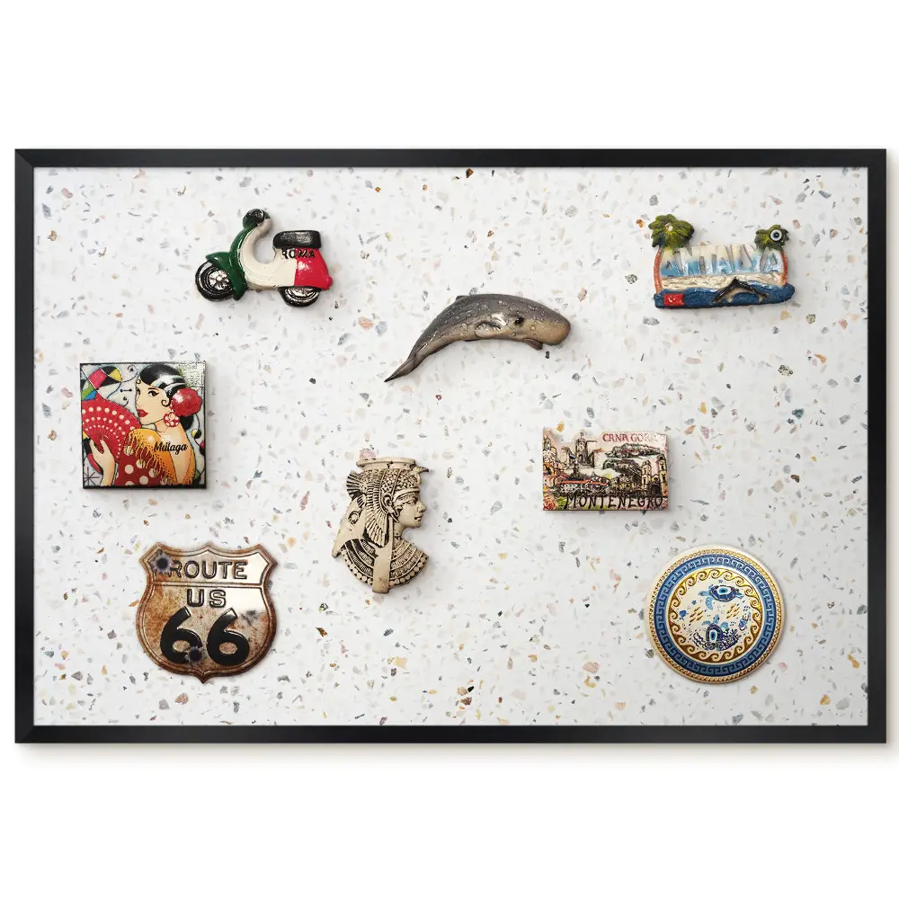 Tableau magnétique moderne motif terrazzo blanc beige et gris