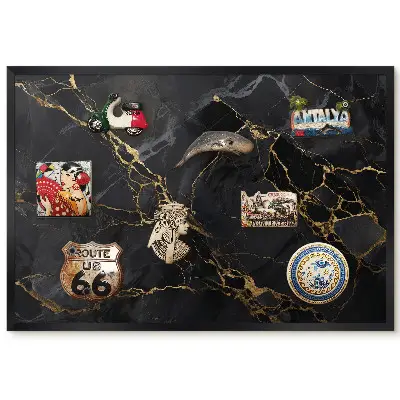 Tableau magnétique décoratif avec cadre sur fond sombre aux motifs jaunâtres
