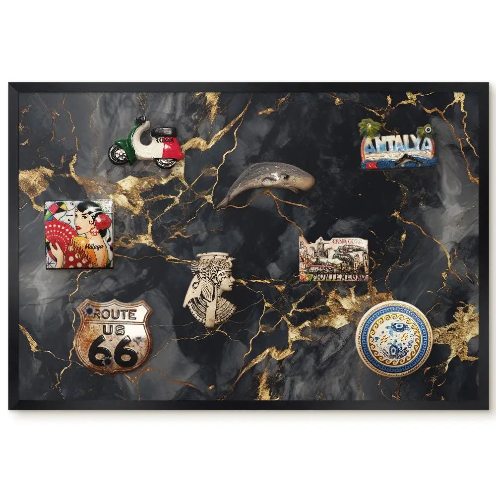 Tableau magnétique décoratif avec cadre motif rubans noirs et jaunes