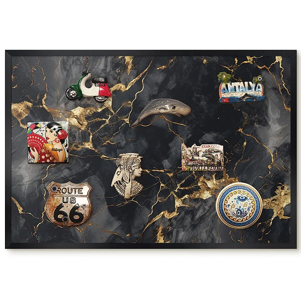 Tableau magnétique décoratif avec cadre motif rubans noirs et jaunes