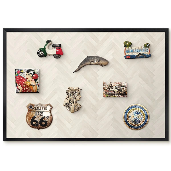 Tableau magnétique décoratif avec cadre élégant motif à chevrons dans des tons clairs
