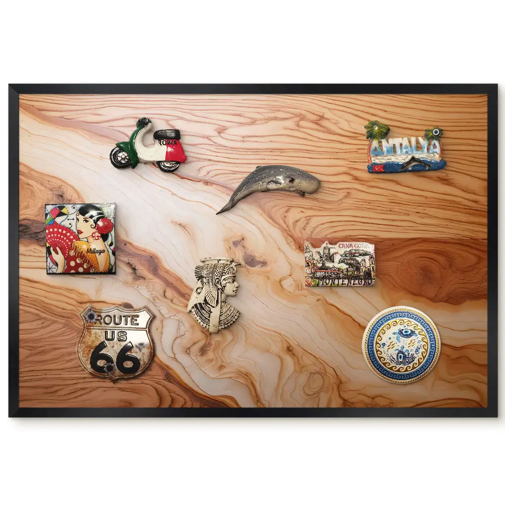 Tableau magnétique décoratif avec cadre motif veines de bois naturelles