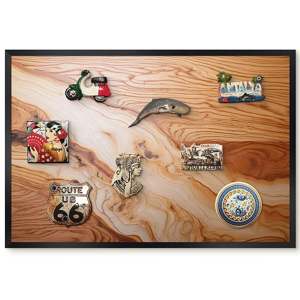 Tableau magnétique décoratif avec cadre motif veines de bois naturelles