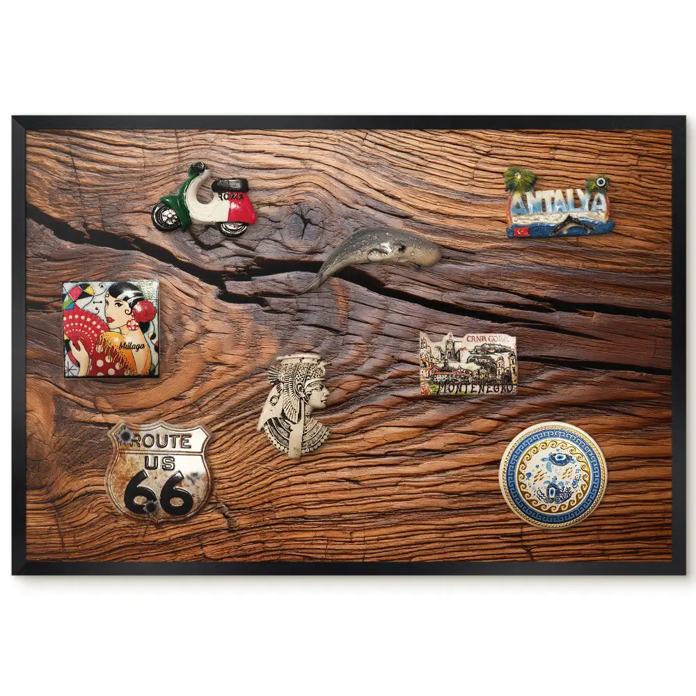 Tableau pour collection d'aimants en bois au grain distinct