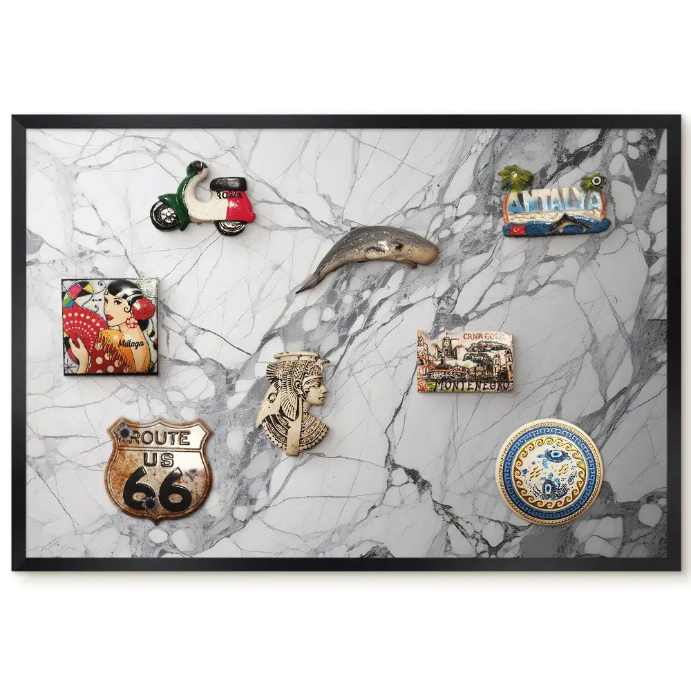 Tableau magnétique décoratif avec cadre motif marbre gris et blanc