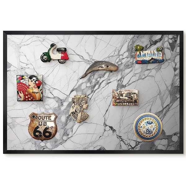 Tableau magnétique décoratif avec cadre motif marbre gris et blanc