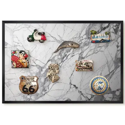 Tableau magnétique décoratif avec cadre motif marbre gris et blanc