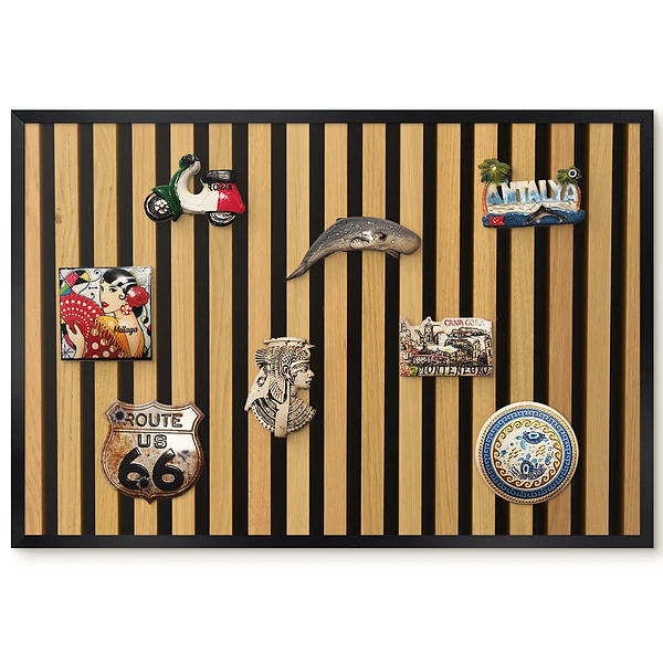 Tableau magnétique décoratif avec cadre effet planches de bois verticales au design minimaliste