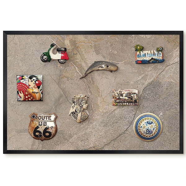 Tableau magnétique décoratif avec cadre motif pierre beige