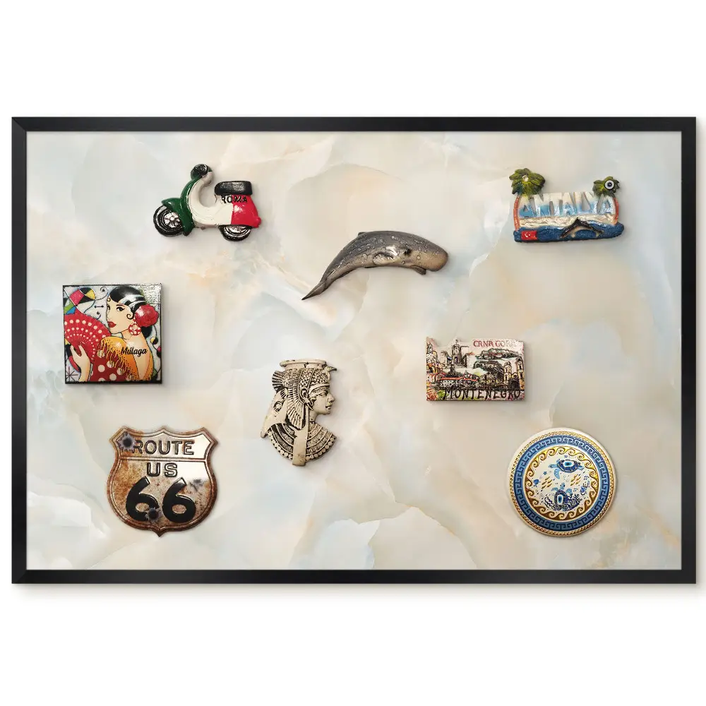 Tableau magnétique décoratif avec cadre et motifs beiges et crème naturels