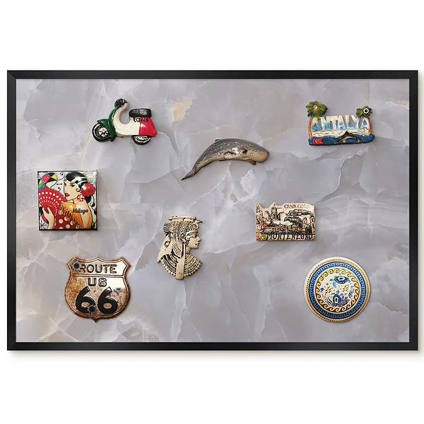 Tableau magnétique teintes gris et beige pour collection d'aimants