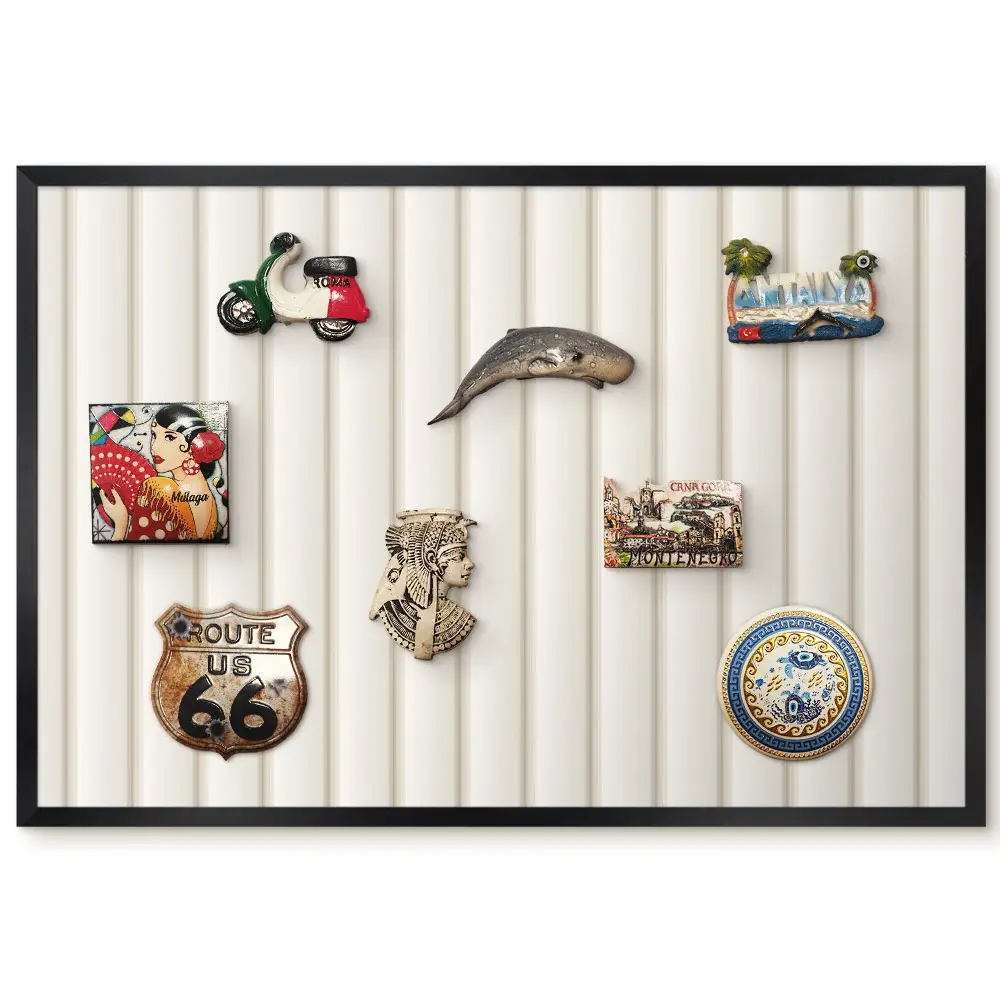 Tableau magnétique pour aimants motif rayures géométriques beige sur fond crème